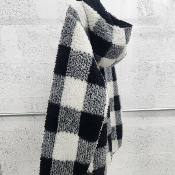 NWT Weatherproof Reversible Sherpa Zip Hoodie Black/White Buffalo Plaid Size S - Picture 6 of 16